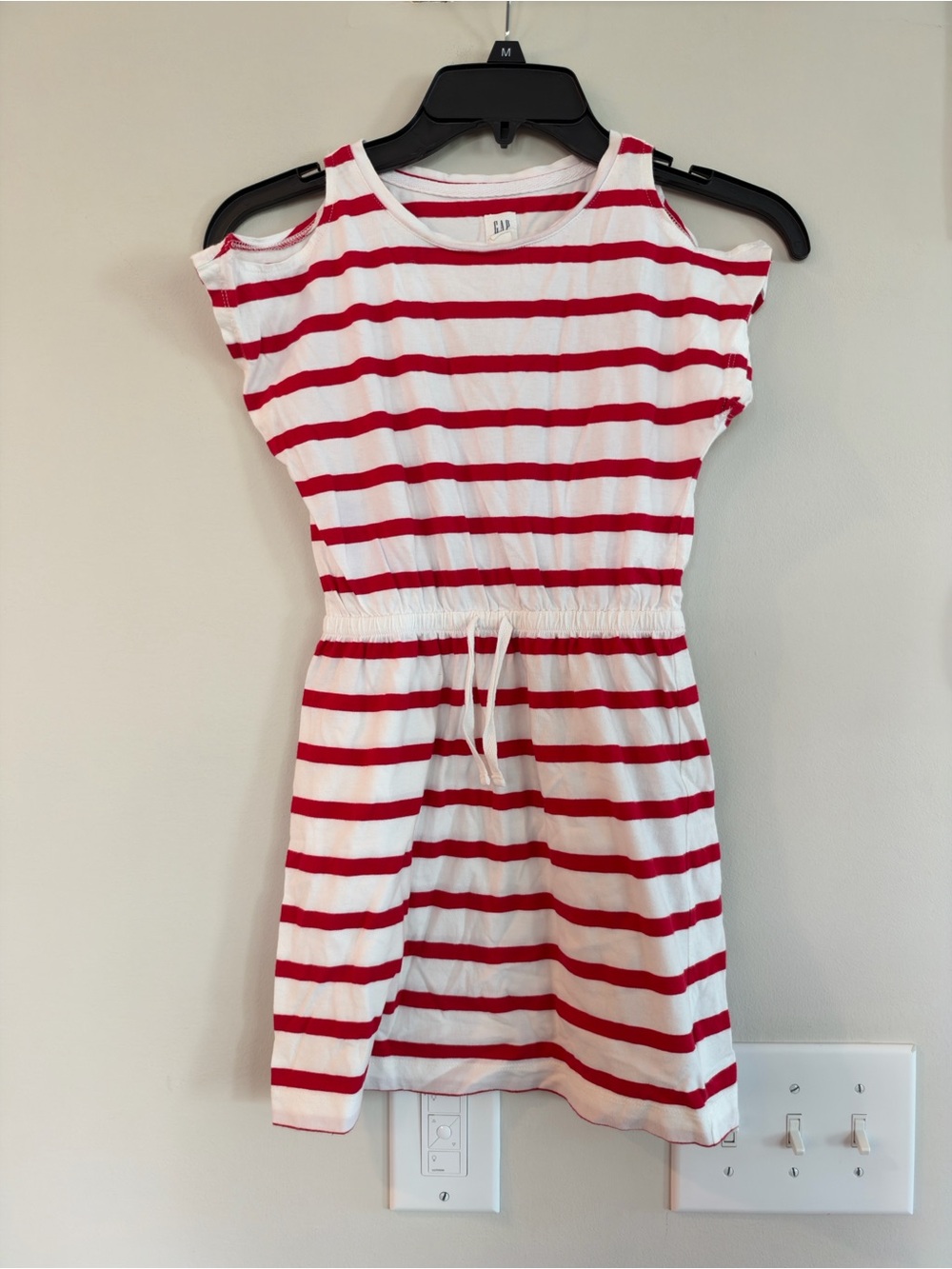 GAP Girls White and Red Striped Casual Cotton Dress